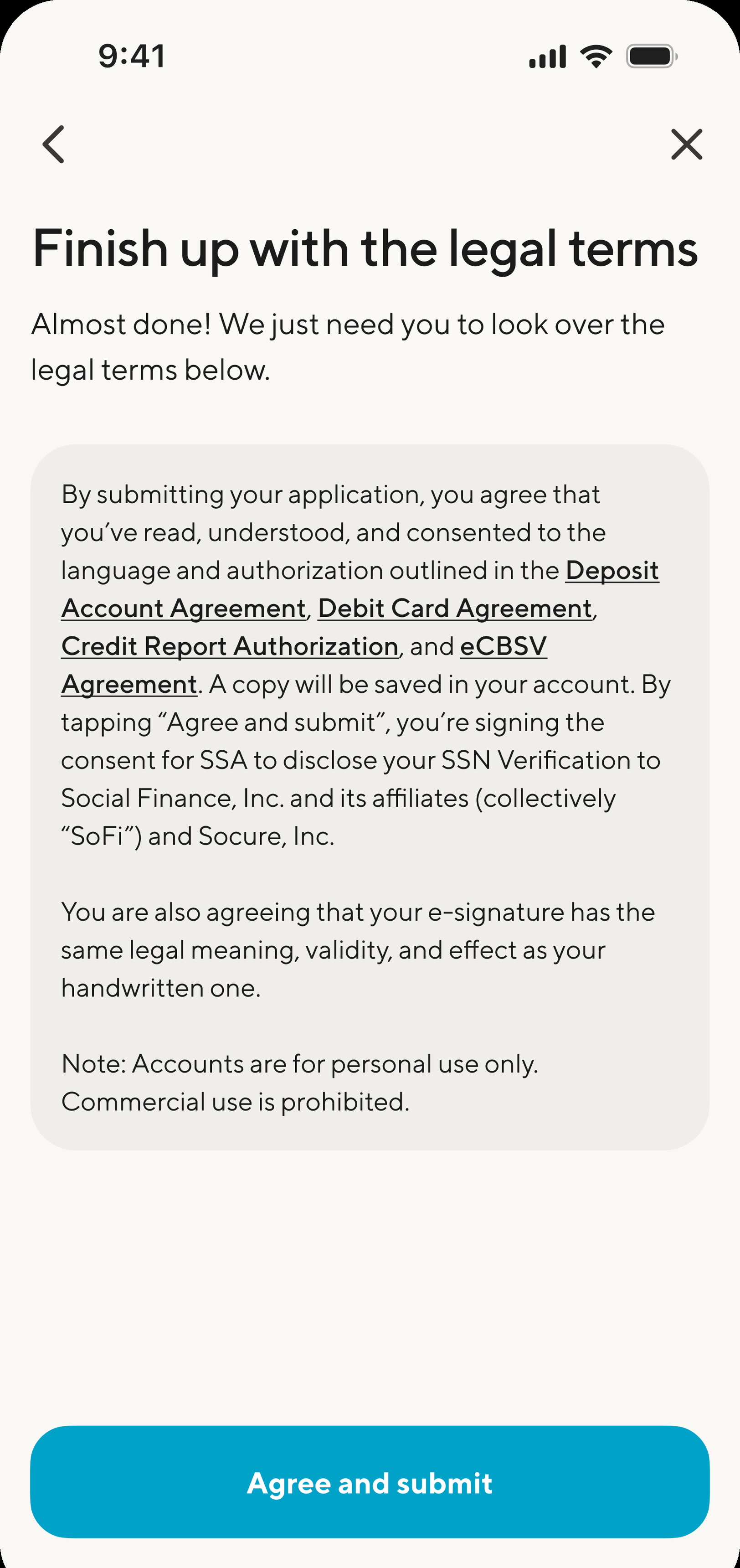 Control: Single consent block, no distinction between required and optional